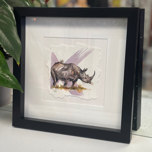 Black Rhino in watercolour