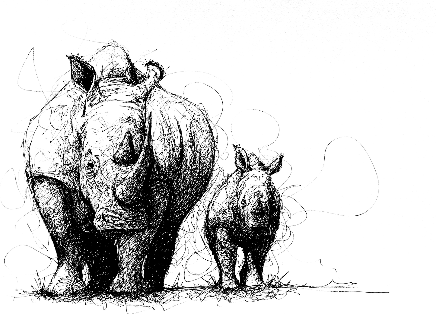 Bespoke Pen sketch (Two rhinos)