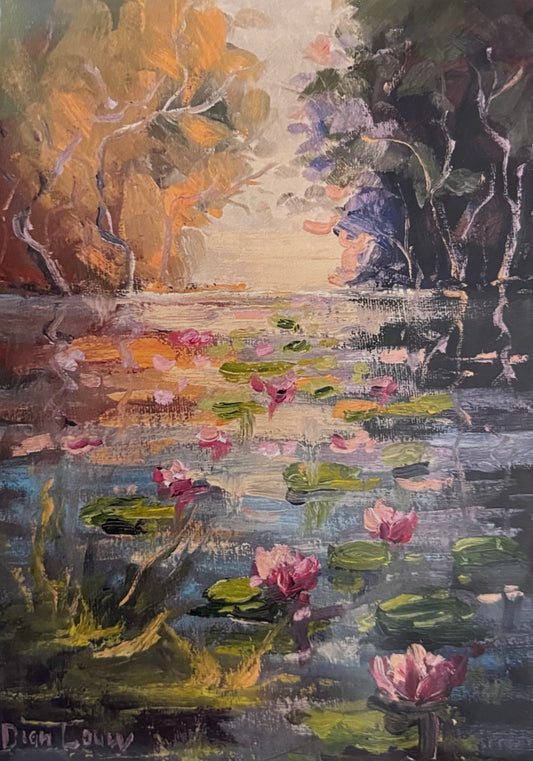 Lily pads in sunset