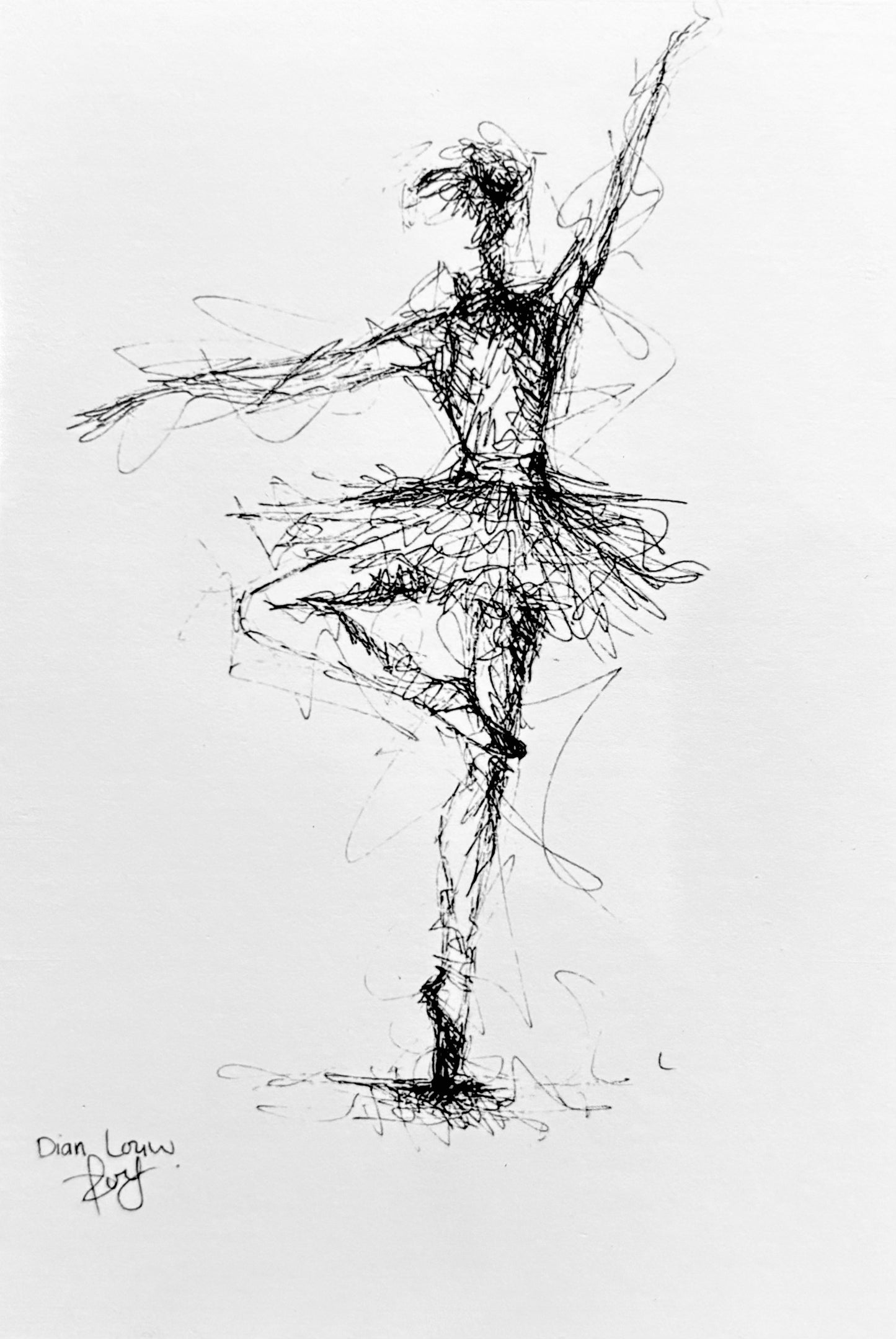 Ballerina, black & white pen sketch