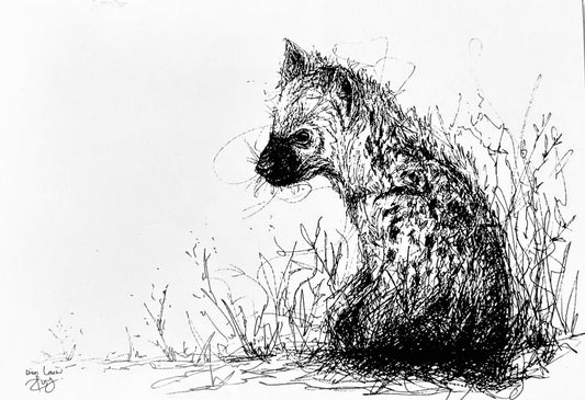 Baby Hyena, black & white pen sketch